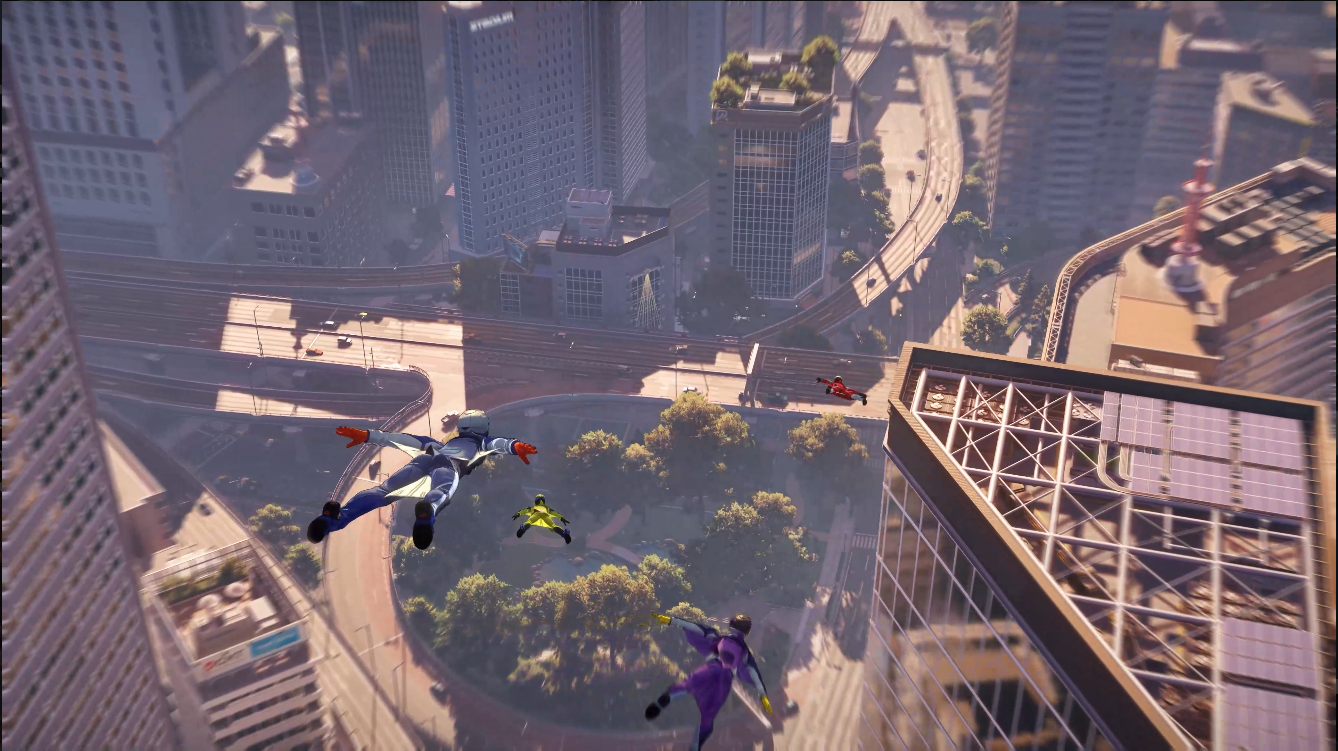 Skydiving in Nova City — Ananta aerial traversal