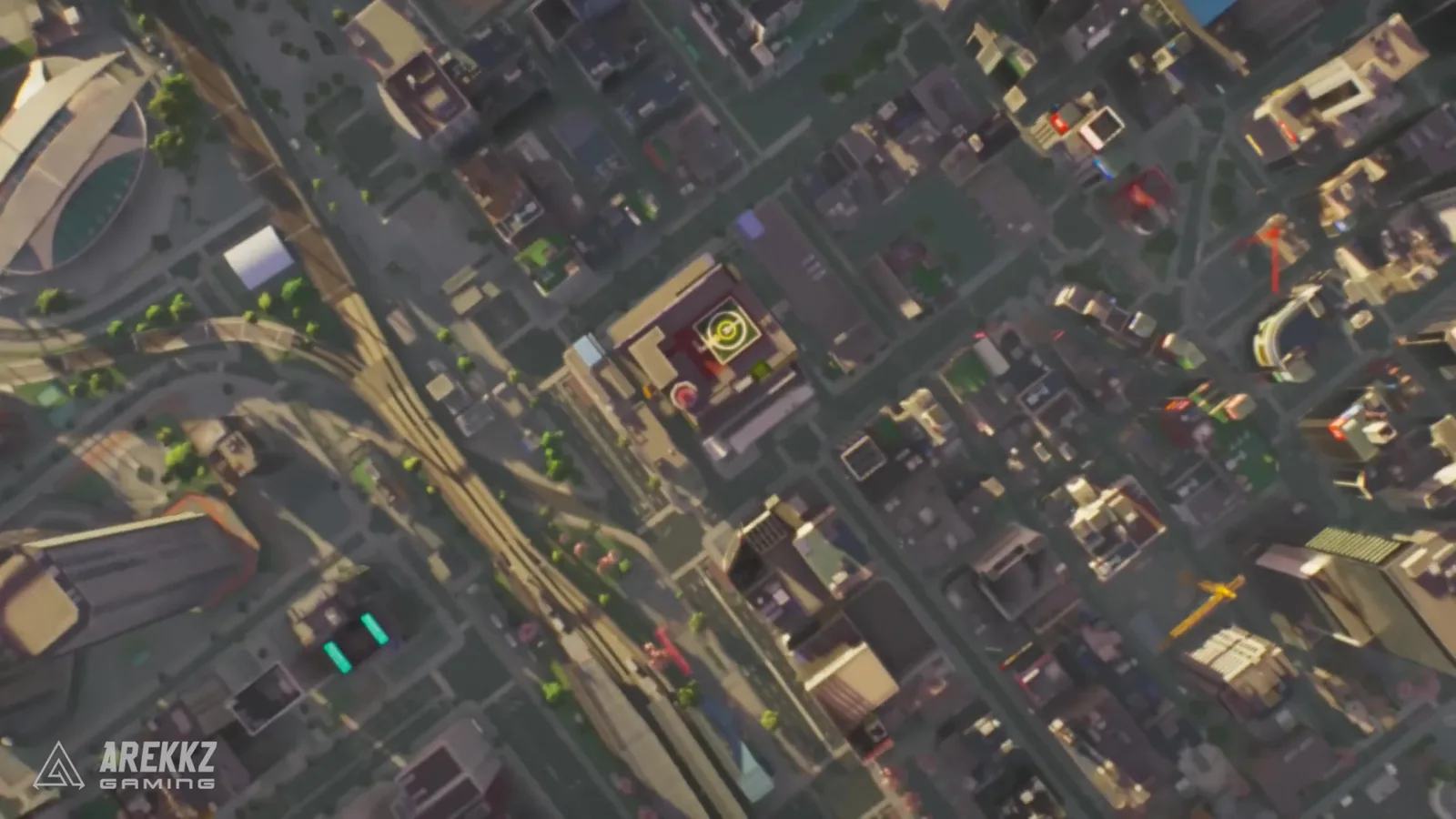 Ananta switch transition, the camera looking straight down on Nova City rooftops and streets as it flies to the next character